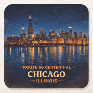 Chicago Skyline Route 66 Baraccessoires Kartonnen Onderzetters