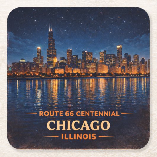 Chicago Skyline Route 66 Baraccessoires Kartonnen Onderzetters (Voorkant)