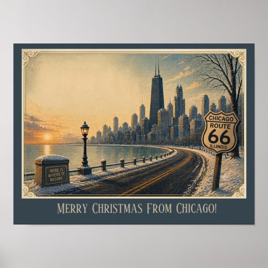 Chicago Skyline Route 66 Vakantie Escape Poster (Voorkant)