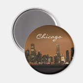 Chicago Skyline 's nachts bij Navy Pier Magneet (Voorkant / Achterkant)