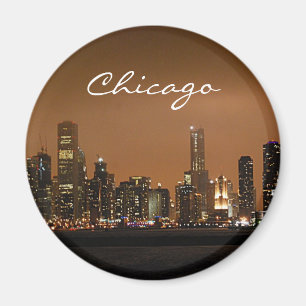 Chicago Skyline 's nachts bij Navy Pier Magneet