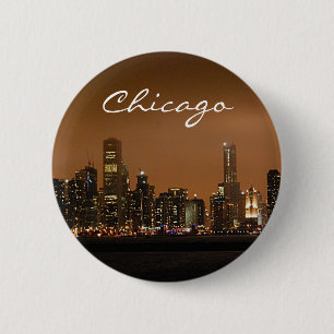 Chicago Skyline 's nachts bij Navy Pier Ronde Button 5,7 Cm