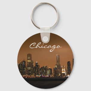 Chicago Skyline 's nachts bij Navy Pier Sleutelhanger