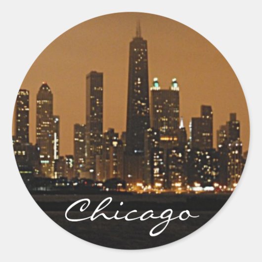 Chicago Skyline 's nachts in het centrum van John  Ronde Sticker (Voorkant)