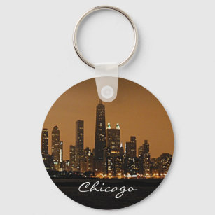 Chicago Skyline 's nachts in het centrum van John  Sleutelhanger