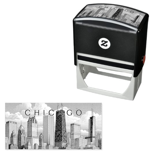 Chicago Skyline Self Inking Rubber Stamp Zelfinktende Stempel (In situ)