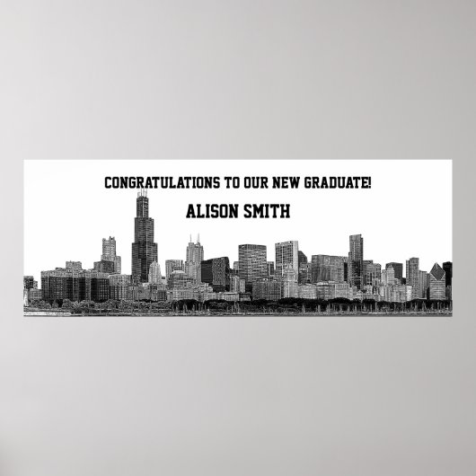 Chicago Skyline Silhouette Graduation Party Banner Poster (Voorkant)