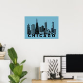 Chicago Skyline Silhouette  Poster (Thuiskantoor)