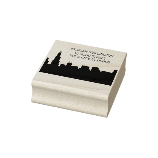 Chicago Skyline Silhouette Retouradres Rubberstempel (Stempel)
