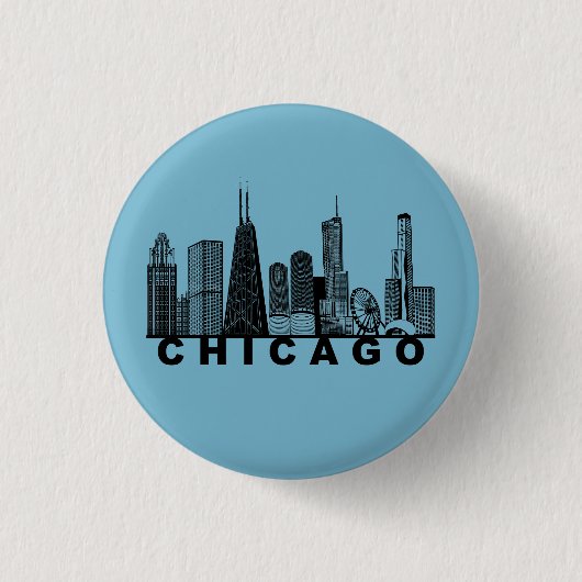 Chicago Skyline Silhouette Ronde Button 3,2 Cm (Voorkant)