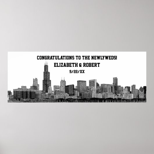 Chicago Skyline Silhouette Wedding Party Banner Poster (Voorkant)