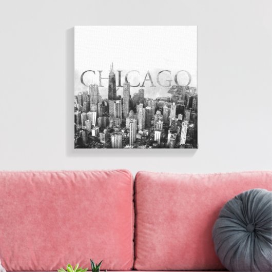 Chicago Skyline Sketch Canvas Afdruk (Insitu (Woonkamer))
