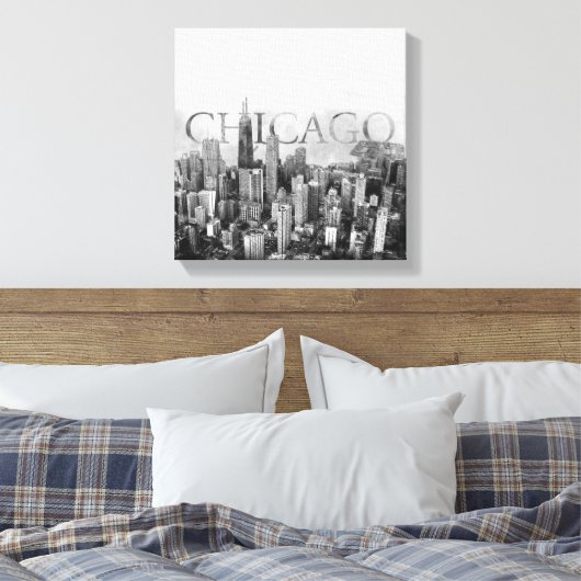 Chicago Skyline Sketch Canvas Afdruk (Insitu (Slaapkamer))