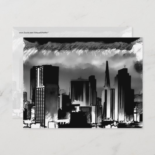 Chicago Skyline Sketch in Black en White Briefkaart (Voorkant / Achterkant)