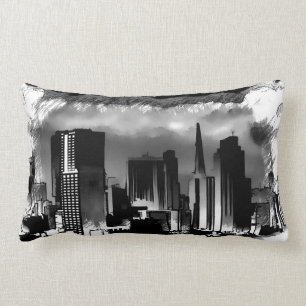 Chicago Skyline Sketch in Black en White Kussen