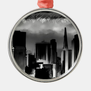 Chicago Skyline Sketch in Black en White Metalen Ornament