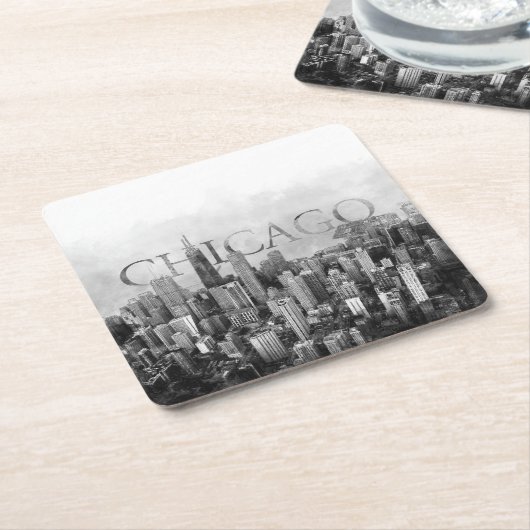 Chicago Skyline Sketch Kartonnen Onderzetters (Schuin)