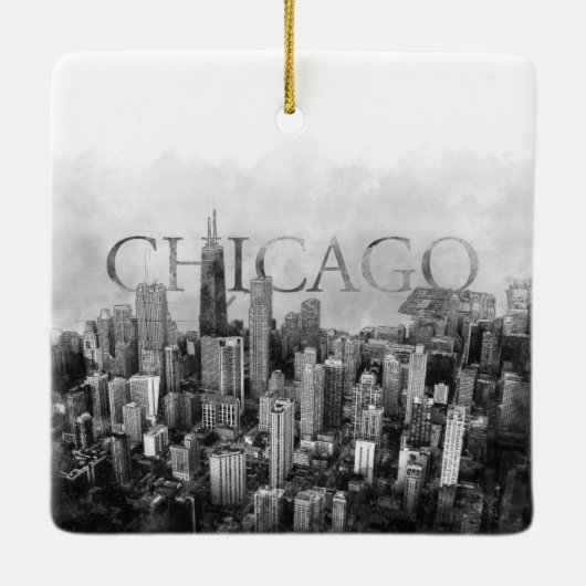 Chicago Skyline Sketch Keramisch Ornament (Achterkant)