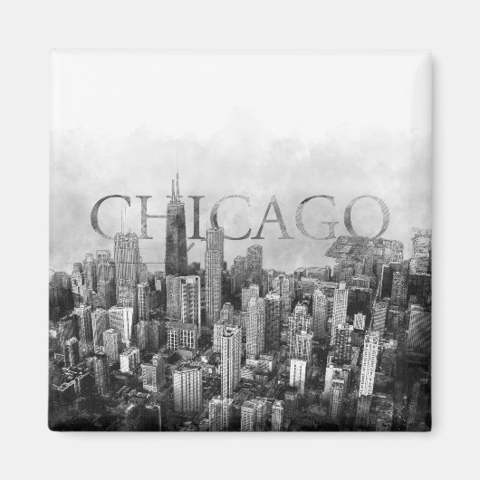 Chicago Skyline Sketch Magneet (Voorkant)
