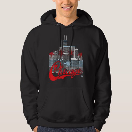 Chicago Skyline Squared Chicago Vlag Hoodie (Voorkant)