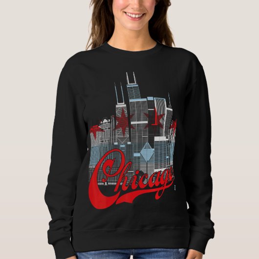 Chicago Skyline Squared Chicago Vlag Trui (Voorkant)
