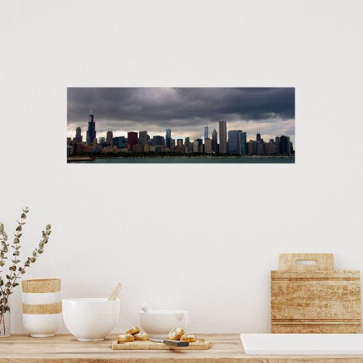 Chicago Skyline - Stormclouds - Poster Kleur (Keuken)