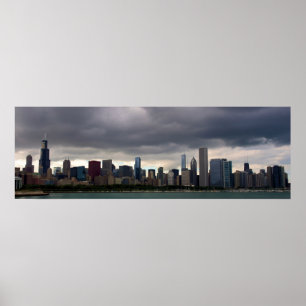 Chicago Skyline - Stormclouds - Poster Kleur