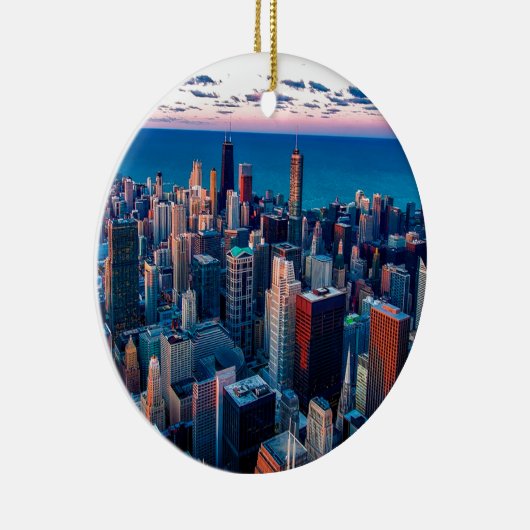 Chicago Skyline Sundown Keramisch Ornament (Rechts)