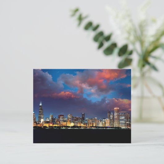 Chicago Skyline Sunset Briefkaart (Staand voorkant)