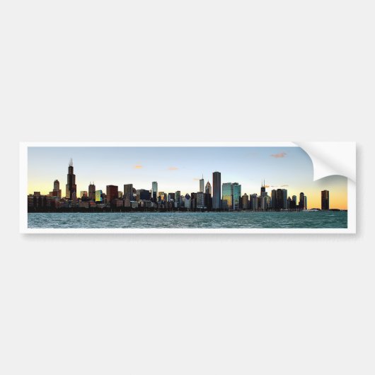 Chicago Skyline Sunset Bumpersticker (Voorkant)