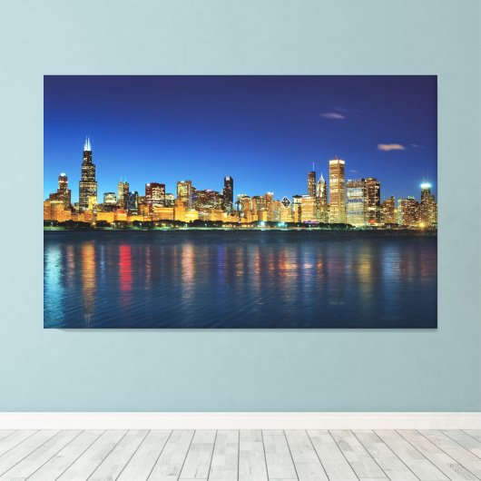 Chicago Skyline Sunset Canvas Afdruk (Insitu (Houten vloer))