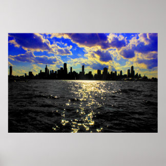 Chicago Skyline Sunset Poster