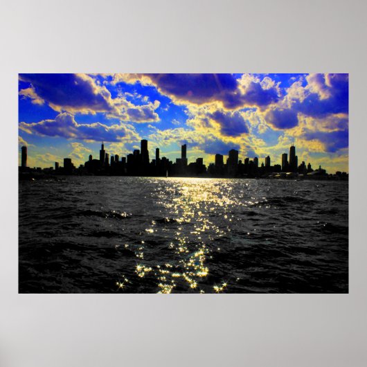 Chicago Skyline Sunset Poster (Voorkant)