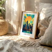 Chicago Skyline Sunset Poster