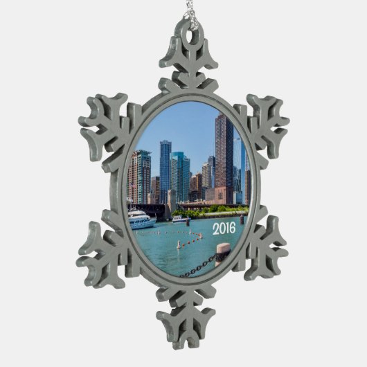 Chicago Skyline Tin Sneeuwvlok Ornament (Links)