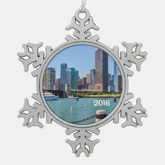 Chicago Skyline Tin Sneeuwvlok Ornament (Voorkant)