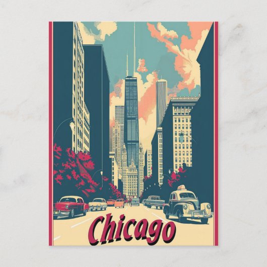 Chicago Skyline Travel Postcard Feestdagenkaart (Voorkant)