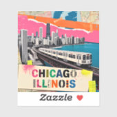 Chicago Skyline Trein Pop Art Collage Retro Reizen Sticker (Vel)