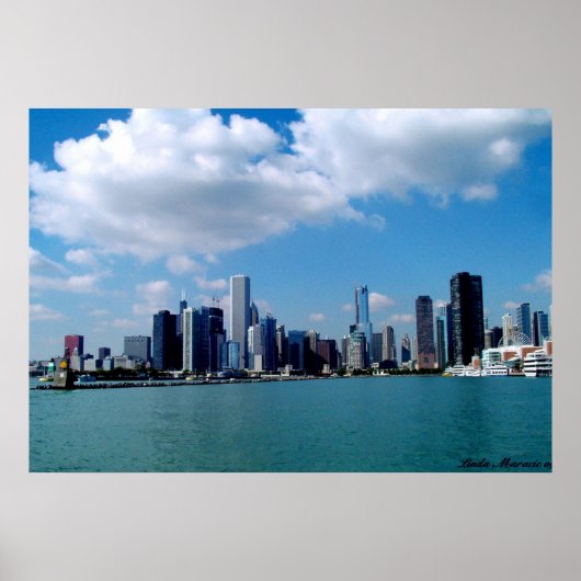 Chicago skyline-uitzicht van Navy Pier Poster (Voorkant)