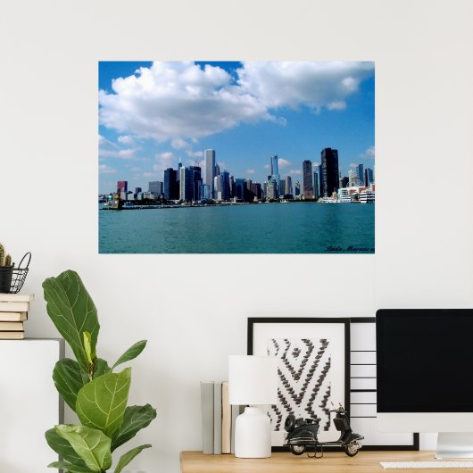 Chicago skyline-uitzicht van Navy Pier Poster (Thuiskantoor)