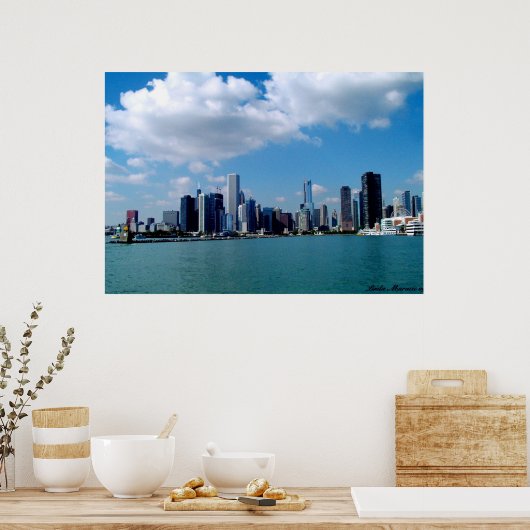 Chicago skyline-uitzicht van Navy Pier Poster (Keuken)