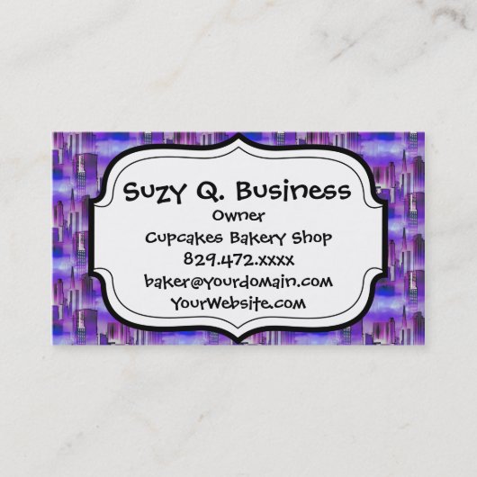 Chicago Skyline Urban Art in Paars en blauw Visitekaartje (Voorkant)