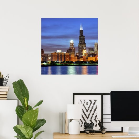 Chicago skyline van de Adler Planetarium Poster (Thuiskantoor)
