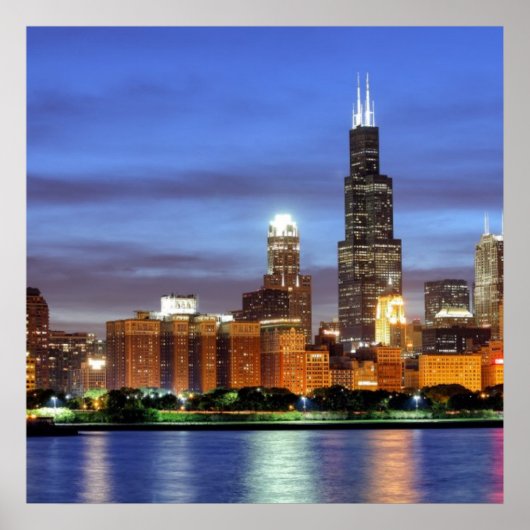 Chicago skyline van de Adler Planetarium Poster (Voorkant)