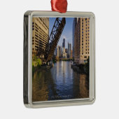 Chicago Skyline van de Kinzie St Bridge Metalen Ornament (Rechts)