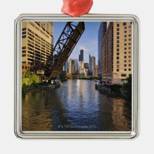 Chicago Skyline van de Kinzie St Bridge Metalen Ornament