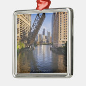Chicago Skyline van de Kinzie St Bridge Metalen Ornament (Links)