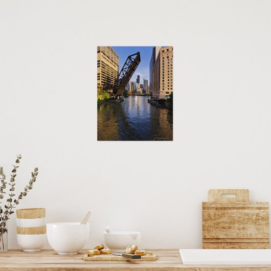Chicago Skyline van de Kinzie St Bridge Poster (Keuken)