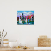 Chicago Skyline van Lake Michigan Poster (Keuken)