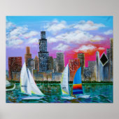 Chicago Skyline van Lake Michigan Poster (Voorkant)